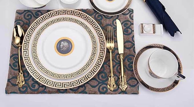 European Style Dinnerware Set Service for 6 Bone China Dinnerware Sets Unbreakable Porcelain Dinner Sets Coffee Cup and Saucer Tableware Set Steak Dinner Plates Dish Set Blue Song-3
