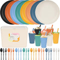 49pcs Dinnerware Sets for 8 People Unbreakable Plates Sets Reusable Storage Box Travel Camping Picnic Home Party Cutlery Set Dishwasher Microwave Safe Dishes