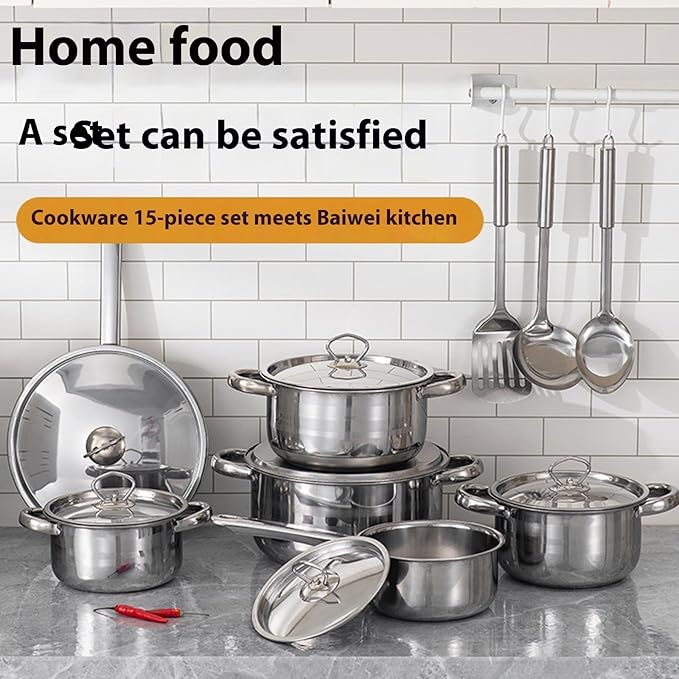 Premium Nonrust Steel Cookware Set Complete Kitchens Essential with Soup Pots Saute Pan and Accessories for Modern Cooki