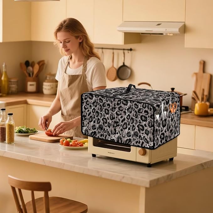 Doojoayie Leopard Toaster Dust Cover Compatible with 8 Slice Toaster Dust Protection Cover Kitchen Decoration Small Appliance Protector Leopard Print