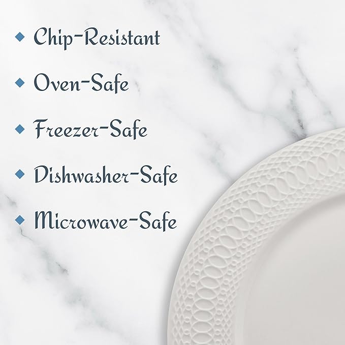 Mikasa Levi 40 Piece Bone China Dinnerware Set Embossed Plates Bowls Chip-Resistant Lightweight Elegant and Durable Service for 8 White