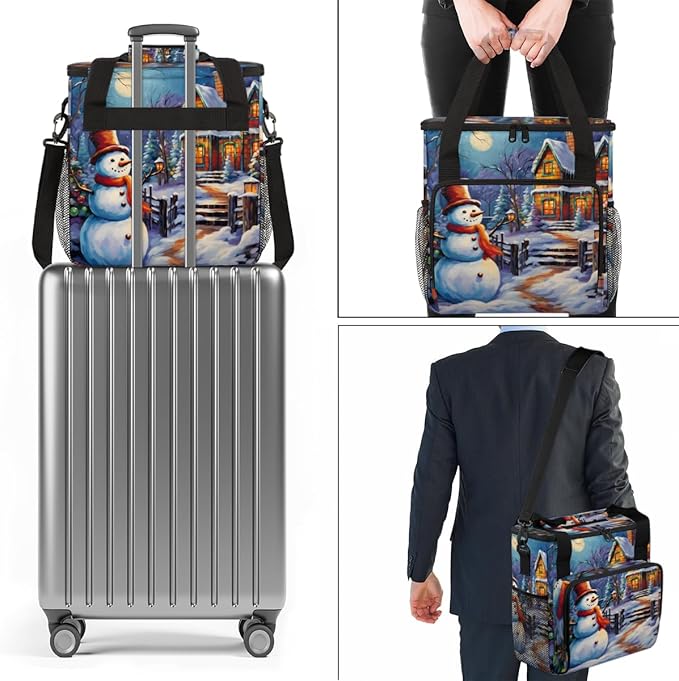 Xmas Snowman Coffee Maker Carrying Bag Cartoon Snowman Travel Storage Bag Compatible with K-Mini or K-Mini Plus Single Serve Coffee Brewer Carrying Case with Multiple Pockets &amp Shoulder Strap