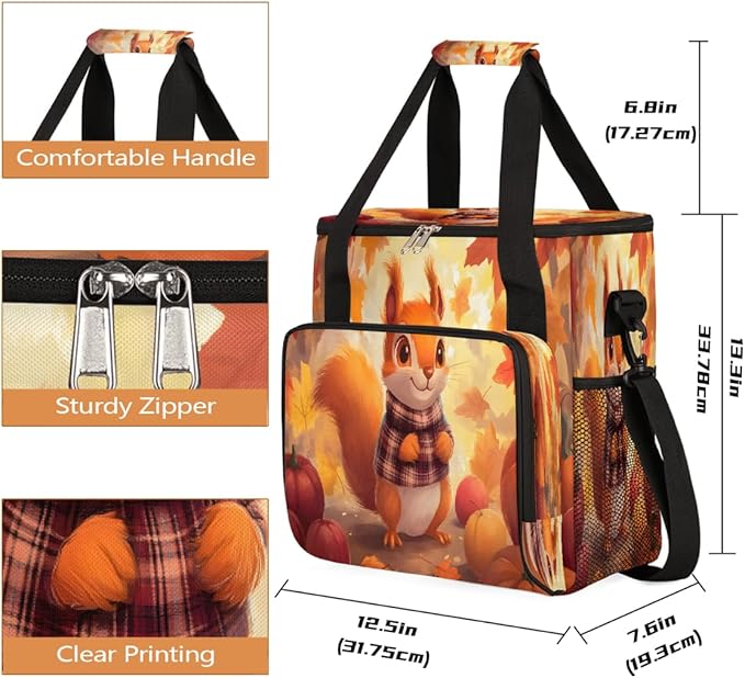 Cartoon Squirrel Pumpkin Maple Leaf Coffee Maker Carring Bag Travel Carrying Storage Tote Bag Compatible with Keurig K-Mini or K-Mini Plus Portable Single Serve Coffee Brewer Case with Pockets