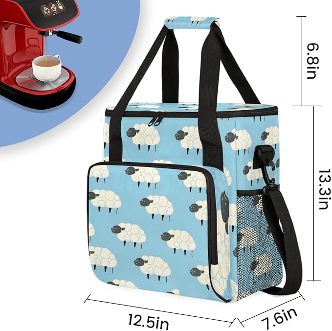 Black Sheep Coffee Maker Carrying Bag Cartoon Sheep Travel Storage Bag Compatible with K-Mini or K-Mini Plus Single Serve Coffee Brewer Carrying Case with Multiple Pockets &amp Shoulder Strap