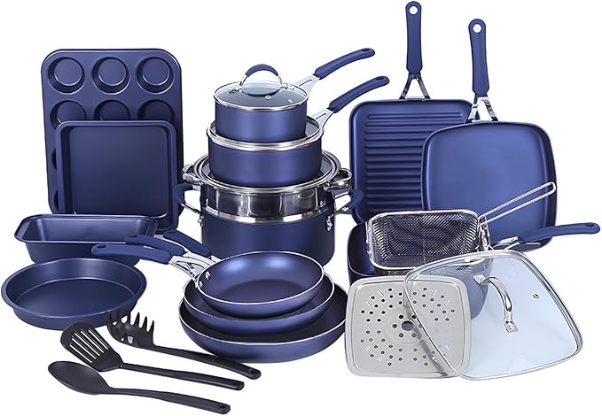 Cookware Set 23 Piece Nonstick Pots and Pans Set Bakeware Set Kitchen Induction Cookware Metal Utensil Oven &amp Dishwasher Safe