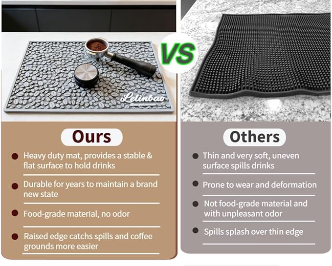 Coffee Machine Mat for Countertops Waterproof Dish Drying Mat for Kitchen Bars Restaurant 18X12in 1cm Thick Coffee Mat Bar Decor Espresso Mat Non-Slip Drip Tray Mat(Gray18x12)