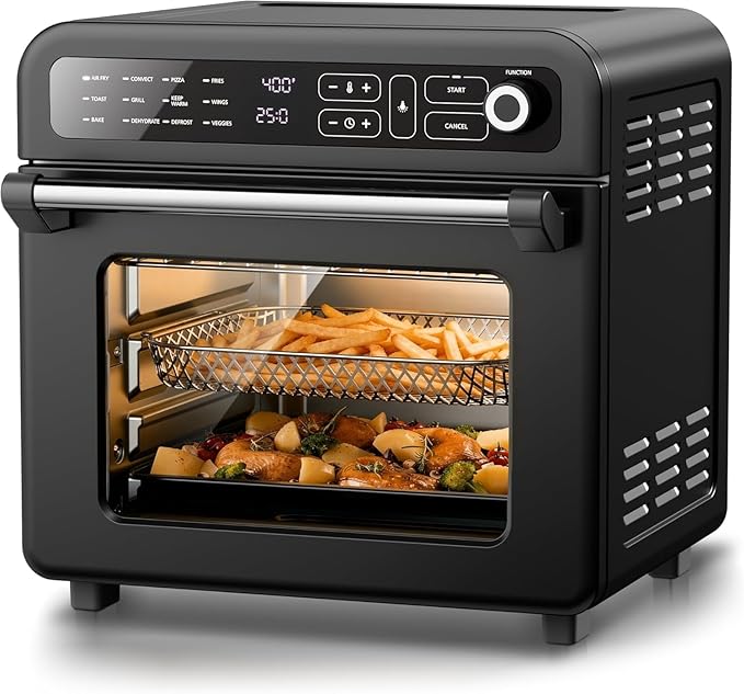 18QT Air Fryer Toaster Oven Combo12-in-1 Large Convection Airfryer Oven with 70–450℉ Temperature Control &amp 60-Minute TimerRoast &amp Broil Fits 8-10″ PizzaStainless Steel (Black)
