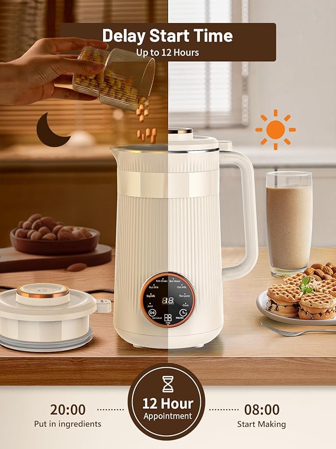 Nut Milk Maker Machine 35oz Homemade Soy Almond Oat Coconut Plant Based and Non Dairy Beverages 8 in 1 Automatic Soybean Machine With 12H Delay Start/Keep Warm/Boil Water
