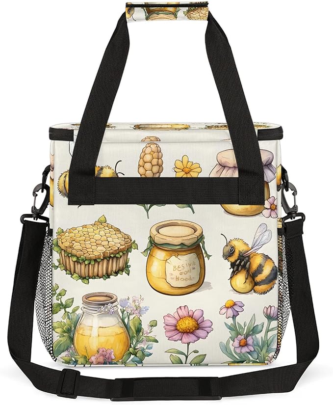Honeycomb Coffee Maker Travel Bag Bee Insulated Grocery Bag Travel Picnic Leakproof Cooler Bags With Shoulder Strap