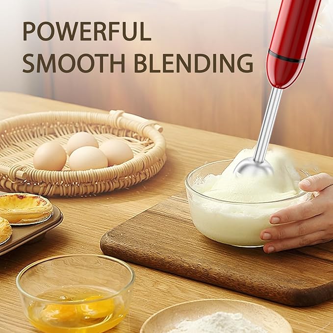 Bonsenkitchen Red Immersion Hand Blender 2-Speed Stick Mixer for Smoothies Soup &amp Baby Food Portable Electric Blender with Stainless Steel Blades Easy Clean