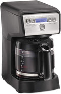 Hamiton Beach 12 Cup Compact Programmable Drip Coffee Maker with No-Drip Burosilicate Glass Carafe 2-Hour Auto Shutoff Space-Saving Design Black with Stainless Steel Accents (46200)