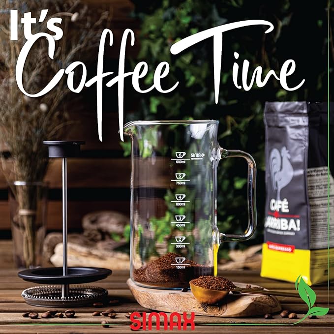 SIMAX French Press Coffee Maker 1 Liter Coffee Press Dishwasher Safe Glass Coffee Maker with Filter Hot and Cold Safe Borosilicate Glass Easy To Clean