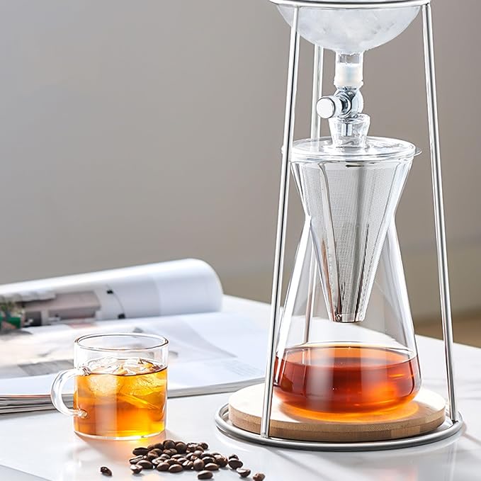 Cold Brew Drip Tower Ice Drip Coffee Maker with Pour-Over Coffee Pot High Borosilicate Heat-Resistant Glass &amp Stainless Steel Filter 2-4 Cup for Cold Brewed Coffee and Tea