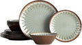 Melamine Dinnerware Sets for 412 Pcs Party Plates and Bowls SetsOutdoor Use Harvest Dinner Dishes SetGreat for RVs CampingLightweight UnbreakableDishwasher SafeSage Green