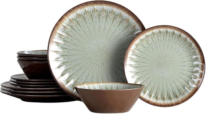 Melamine Dinnerware Sets for 412 Pcs Party Plates and Bowls SetsOutdoor Use Harvest Dinner Dishes SetGreat for RVs CampingLightweight UnbreakableDishwasher SafeSage Green