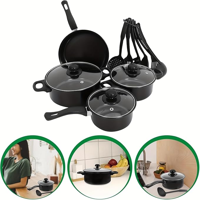 7-Piece Non-Stick Aluminum Cookware Set - Pots and Pans Pot &amp Pan Sets Nonstick with Lids for Frying Boiling Stewing &amp Sauteing (Blue)