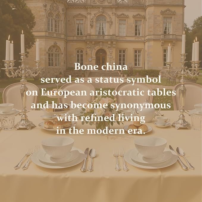 KINGSTONE Bone China Dinnerware Set 12-Piece White Lightweight Porcelain with Textured Design Service for 4 Plates Bowls for Family Dining Restaurants Gifting Microwave and Dishwasher Safe