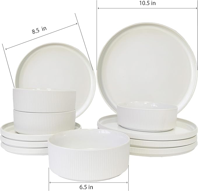 UDNORDGLOE Porcelain Dinnerware Sets for 4 12 - Piece Ceramic Plates and Bowls SetsStoneware Clip and Scratch Resistant Dishware Microwave and Dishwasher Safe Matte White