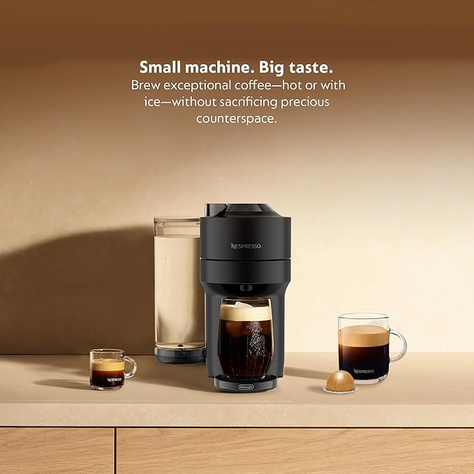 Nespresso Vertuo Pop+ Limited Edition Coffee and Espresso Maker by De'Longhi Black Matte with Dark Chrome Descaling Kit