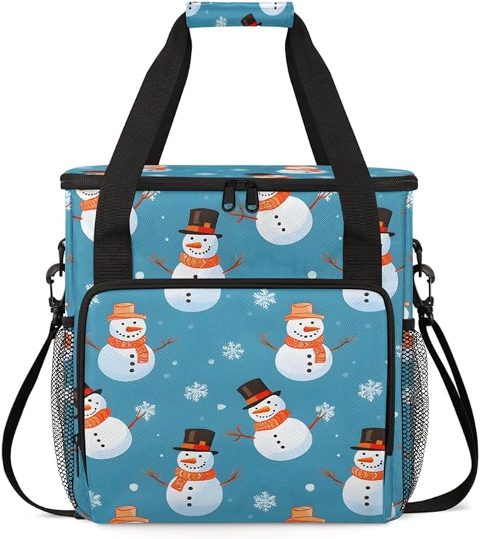 Christmas Snowman Coffee Maker Carrying Bag Graffiti Snowman Travel Storage Bag Compatible with K-Mini or K-Mini Plus Single Serve Coffee Brewer Carrying Case with Multiple Pockets &amp Shoulder St