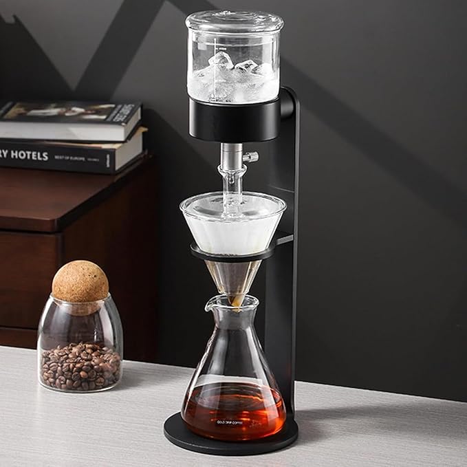 Iced Drip Coffee Maker Drip Cold Brew Coffee Maker with Stainless Steel Adjustable Valve 500ml Borosilicate Glass Pot Makes 2-3 Cups for Home Office Gifts