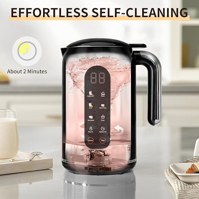 Nut Milk Maker Machine 42oz 8 in 1 Silent Automatic Nut Milk Machine Homemade Soy Milk Oat Puree Almond Milk Maker with Delay Start/Keep Warm/Boil Water/Self-Cleaning Black