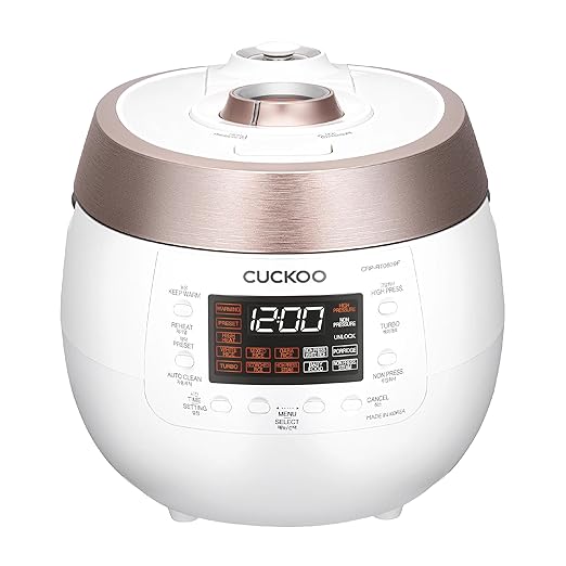 Cuckoo CRP-RT0609FW 6 cup Twin Pressure Plate Rice Cooker &amp Warmer with High Heat GABA Mixed Scorched Turbo Porridge Baby Food Steam (Hi/Non Press.) and more Made in Korea (White)