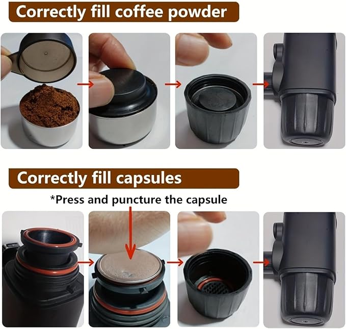 Portable Espresso Maker - 2 in 1 Manual Travel Coffee Machine for Camping Picnics and Hiking(C)