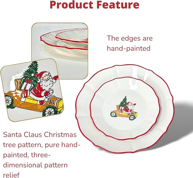 DOMINI 16-Piece Christmas Ceramic Kitchen Dinnerware Set Service for 4 Porcelain Dishes Dinner Set with Dinner Plates Dessert Platescups and Pasta BowlsRound-White Christmas