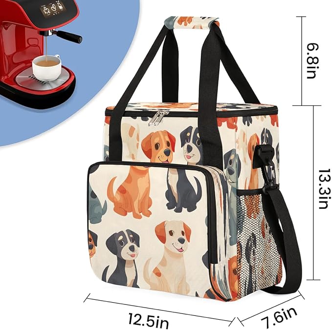 Cartoon Dogs Coffee Maker Carrying Bag for Keurig K-Mini or K-Mini Plus Storage Portable Coffee Maker Travel Bag