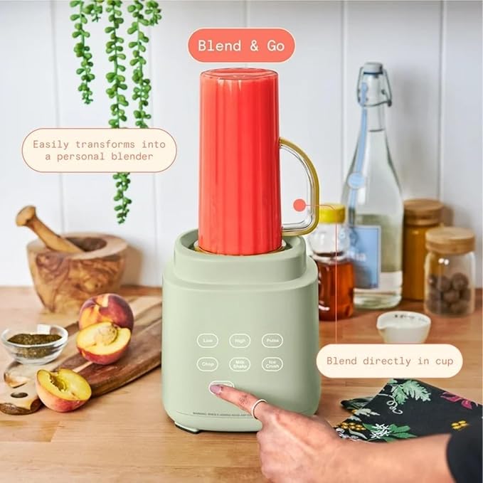 PowerExact Blender 700W with PrecisionSense Auto-Adjust Dual Jar System 4 Preset Programs Dishwasher Safe Parts (Sage Green)