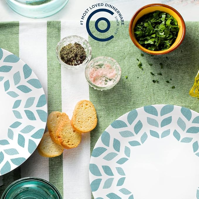 Corelle Global Collection Vitrelle 6-Piece Dinner Lunch Set Triple Layer Recycled Glass Lightweight Eco-Friendly Round 8-1/2-Inch Plates Set Northern Pines
