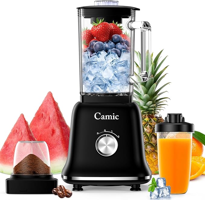 Glass Blenders for Kitchen with 750W 54Oz. Countertop Blender Glass Jar Food Processor Combo BPA-Free Blender for Smoothies Ice CrushNuts Frozen Drinks and Fruits (Black)