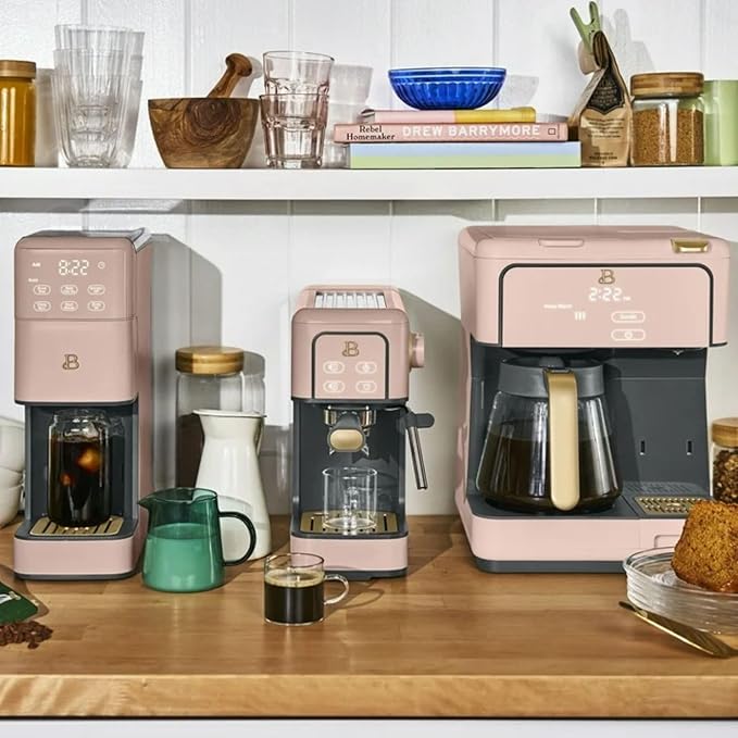 Dual Function Coffee Maker with 12 Cup Drip Brewing and Single Cup Option Programmable Control Panel (Rose)