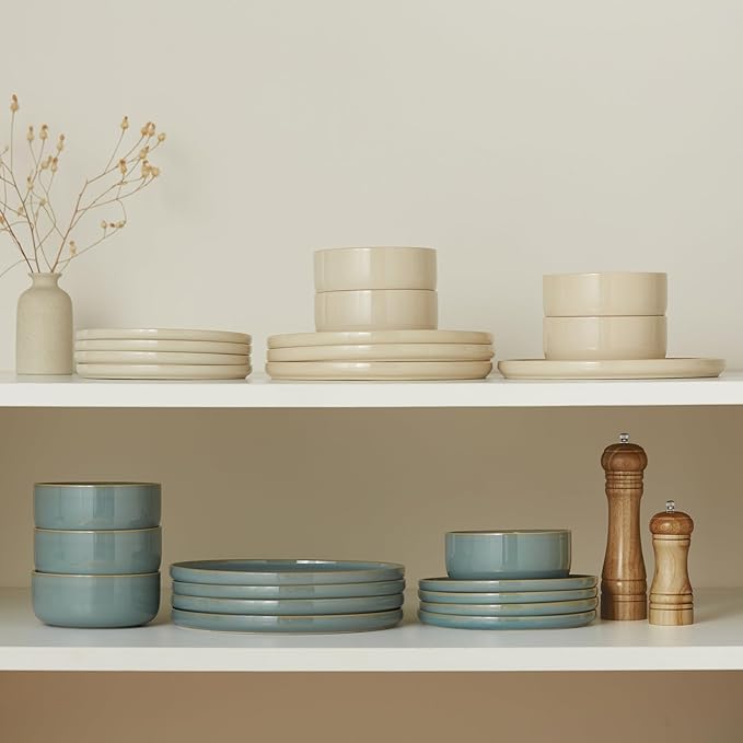 Dinnerware Set 12 Piece by Vase and Vessel Ceramic 10.5” Dinner Plates 8.2” Salad Plates and 25 oz Soup Bowls Stoneware Microwave and Dishwasher Safe 12 Piece Set Beige Somerset Collection