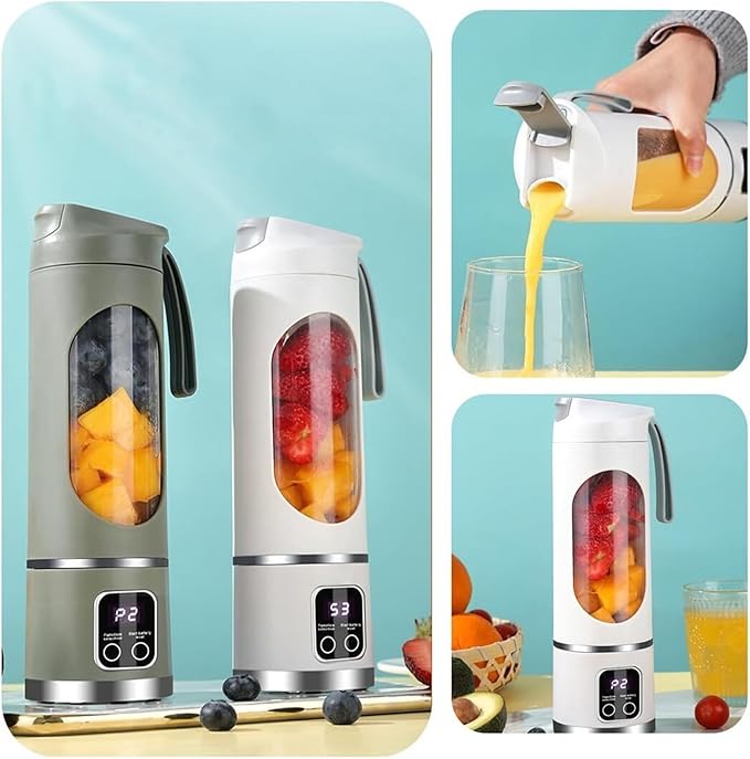Digital Display Juicer - Smart LED Display 3 Speed Settings Fresh Juice Cup Multi-Functional Blender USB Charging Portable Juicer Suitable for Making Milkshakes and Smoothies(Army Green)