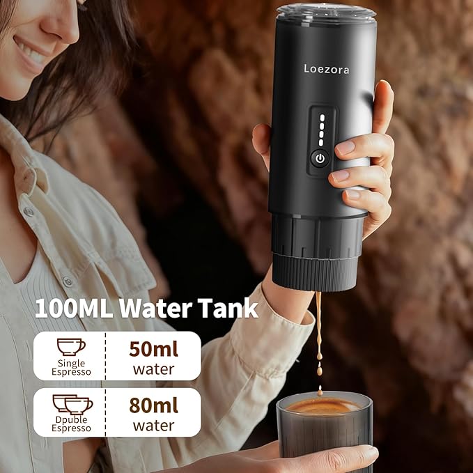Stainless Steel Portable Espresso Maker – 20Bar 7500mAh Rechargeable 3-in-1 for Nespresso/DG Capsules &amp Ground Coffee Self-Heating Best Value for Camping Car Travel (Black)