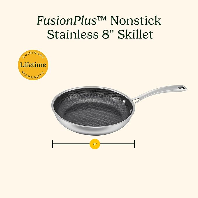 Cuisinart FusionPlus Hybrid Nonstick Stainless Steel Cookware 12-Inch Everyday Pan with Cover PFAS-Free PURELYSEAR Ceramic Technology Scratch Proof Wide Grip Handles Dishwasher Safe