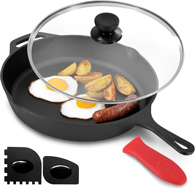 5-Piece Cast Iron Cookware Set – Pre-Seasoned Pots and Pans for Stove Oven &amp Grill – Durable Oven-Safe Kitchen Cookware for Sautéing Frying Roasting &amp Baking