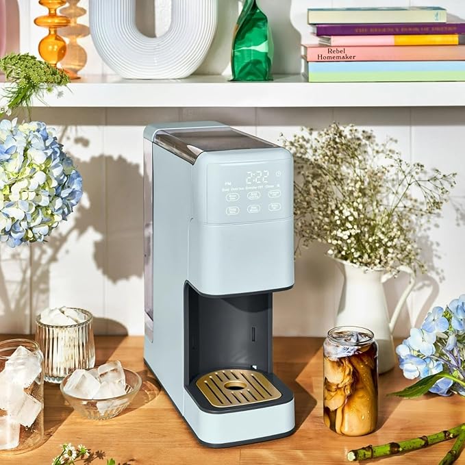 Perfect Grind Single Serve Coffee Maker built-in grinder 6 sizes 3 strengths pod-free reusable filter 64oz reservoir touch display hot &amp iced brew. (Hydrangea)
