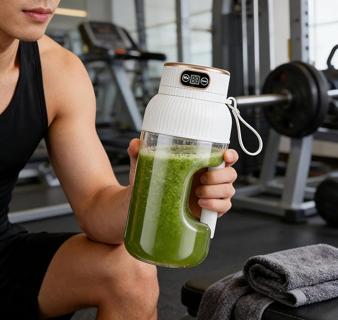 Personal Blender for Shakes and Smoothies 40oz Large Capacity with Smart Display USB Rechargeable Leakproof Portable with Sporty Strap for Travel Gym Office &amp Outdoor Use (blue)