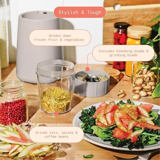 Personal Blender 12-Piece Set 240W Power BPA-Free Dishwasher Safe with Travel Cup and Grinding Blade (Porcini Taupe)