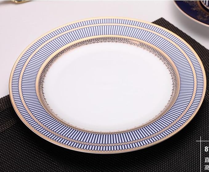 European Style Dinnerware Set Service for 2 Bone China Dinnerware Sets Unbreakable Porcelain Dinner Sets Coffee Cup and Saucer Tableware Set Steak Dinner Plates Dish Set Blue Gold