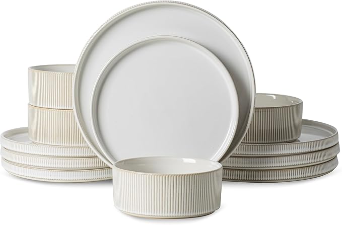 Ceramic Dinnerware Sets of 4 12 Pieces Plates and Bowls Sets for kitchen Oven Microwave and Dishwasher Safe