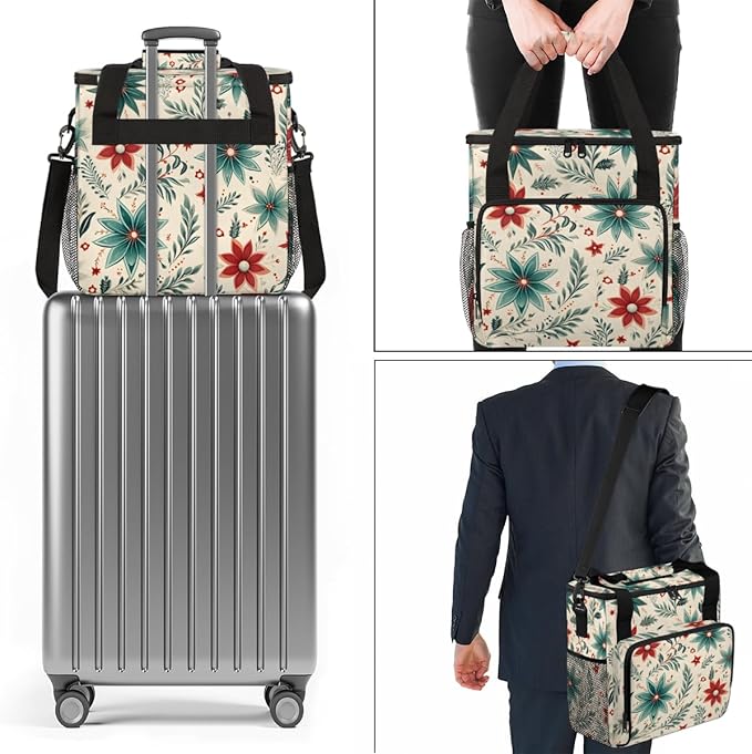 Christmas Flowers Coffee Maker Carrying Bag Mystical Flowers Travel Storage Bag Compatible with K-Mini or K-Mini Plus Single Serve Coffee Brewer Carrying Case with Multiple Pockets &amp Shoulder St