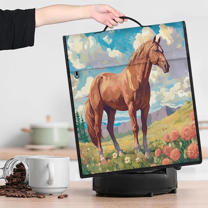 Kitchen Aid Mixer Cover Flower Horse Autumn Stand Mixer Cover Compatible with 6-8 Quarts Stand Mixers Dust Covers with Zipper Pocket Foldable Washable Kitchen Aid Organizer Bag