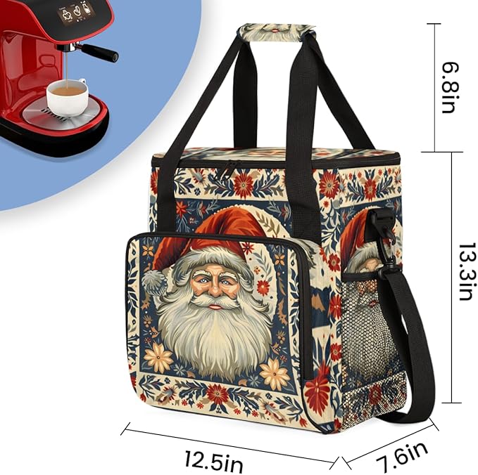 Cute Santa Claus Coffee Maker Carrying Bag Glowing Santa Claus Travel Storage Bag Compatible with K-Mini or K-Mini Plus Single Serve Coffee Brewer Carrying Case with Pockets &amp Shoulder Strap