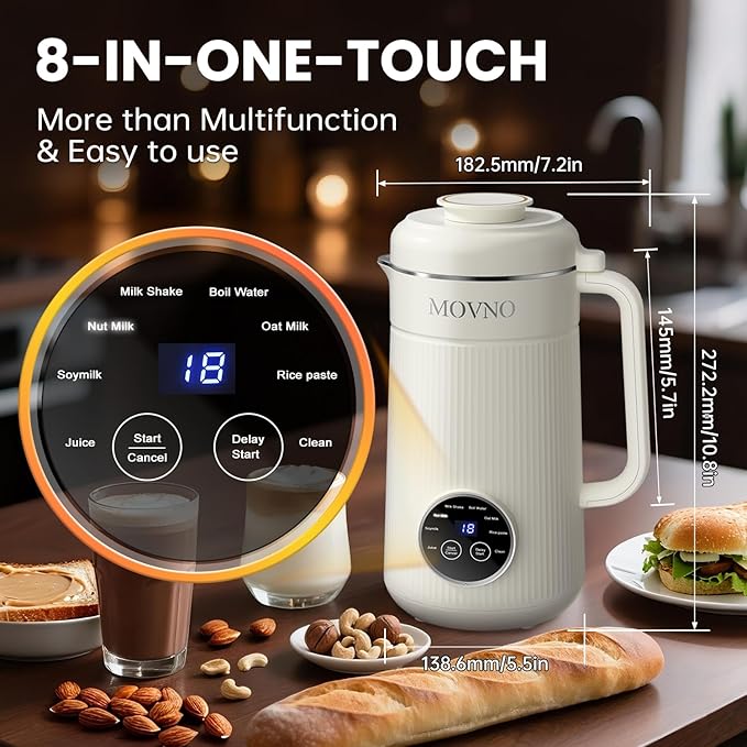 8 IN 1 Nut Milk Maker Machine 40OZ Capacity Homemade Almond Oat Coconut Plant Based Milks&amp Non Dairy Beverages Automatic Pure Copper Motor Soy Milk Maker Blender with Delay Start/Boil Water