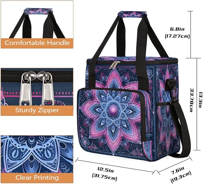 Bohemian Mandala 9 Coffee Maker Carring Bag Travel Carrying Storage Tote Bag Compatible with Keurig K-Mini or K-Mini Plus Portable Single Serve Coffee Brewer Case with Pockets for K-cup Pods
