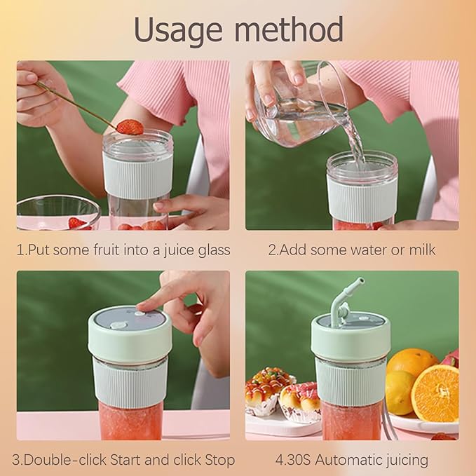 Small Portable Blender With Straw Electric Juicer Fruit Mixers Rechargeable Blender Small Juicer For Indoor Outdoor Portable Electric Juicer Green